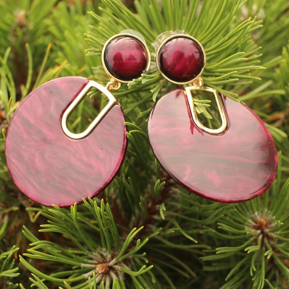 NEW Maroon Large Huge Circle Disc Acrylic earrings